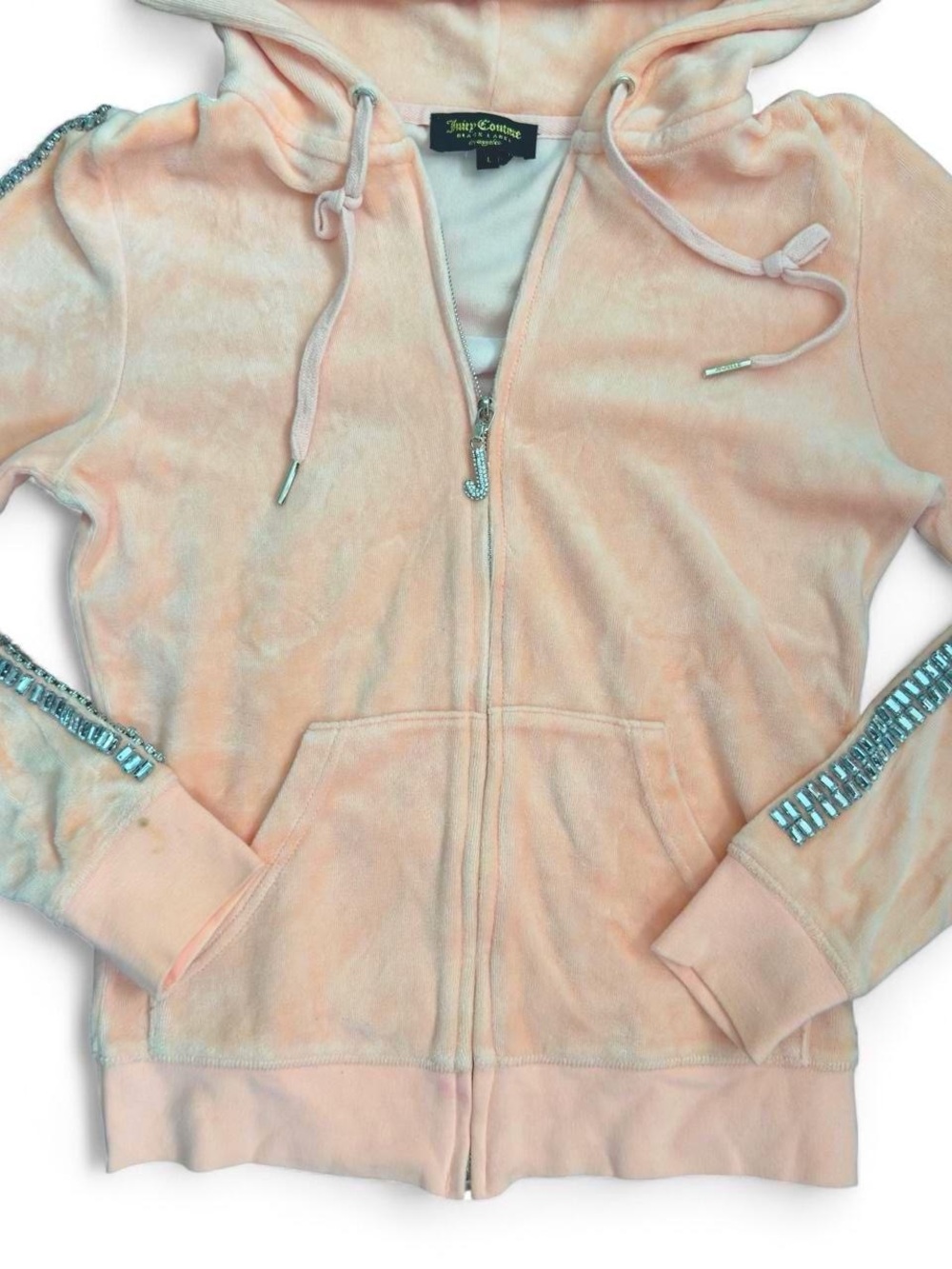 Juicy Couture Peach Velour Zip Hoodie with Crystal Sleeve Accents